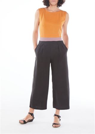 Picture of  "knot" jumpsuit in orange- lilac- black