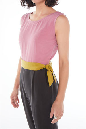 Picture of "chic and belted"  jumpsuit in black/pink/lime