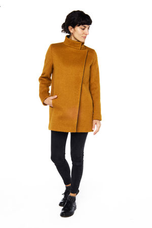 Picture of the diagonal casual coat in mustard grey