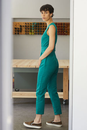Picture of green front zip jumpsuit
