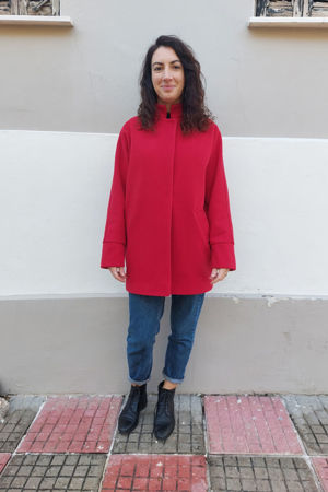 Picture of the "cocoon" coat in red