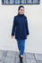 Picture of the diagonal fitted coat in dark blue