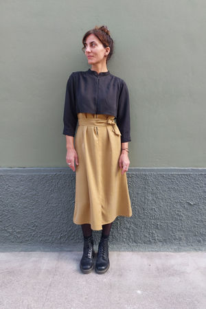 Picture of "cape" dress black yellow ochre