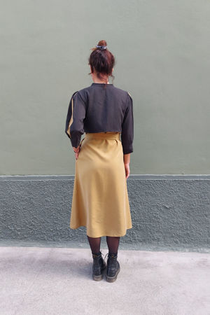 Picture of "cape" dress black yellow ochre