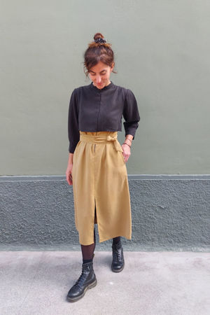 Picture of "cape" dress black yellow ochre