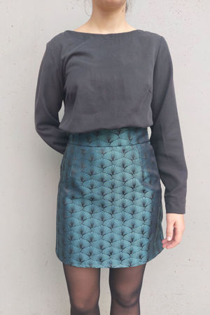 Picture of brocade siler blue mini skirt