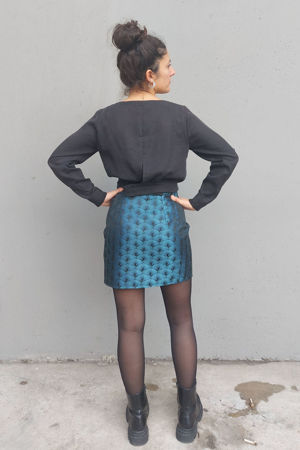 Picture of brocade siler blue mini skirt