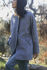 Picture of the "cocoon" coat in bue grey herringbone