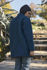 Picture of the "cocoon" coat in teal blue