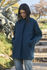 Picture of the "cocoon" coat in teal blue