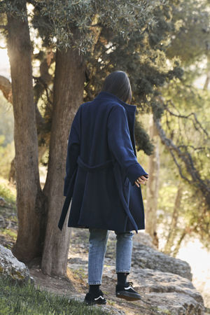 Picture of the "semi kimono" coat in dark blue