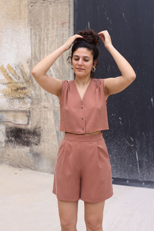 Picture of "vest" playsuit in dusty pink
