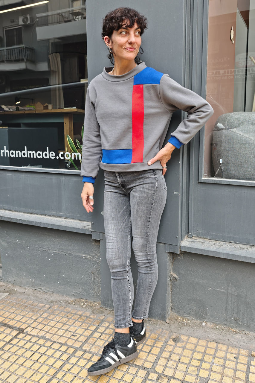 Picture of "mondrian" top grey -red-blue