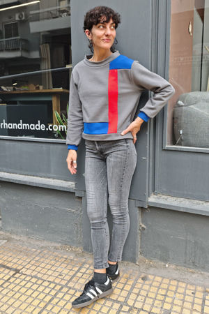 Picture of "mondrian" top grey -red-blue