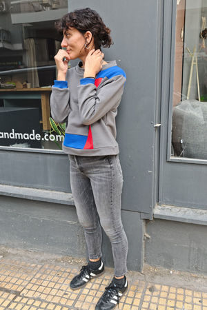 Picture of "mondrian" top grey -red-blue