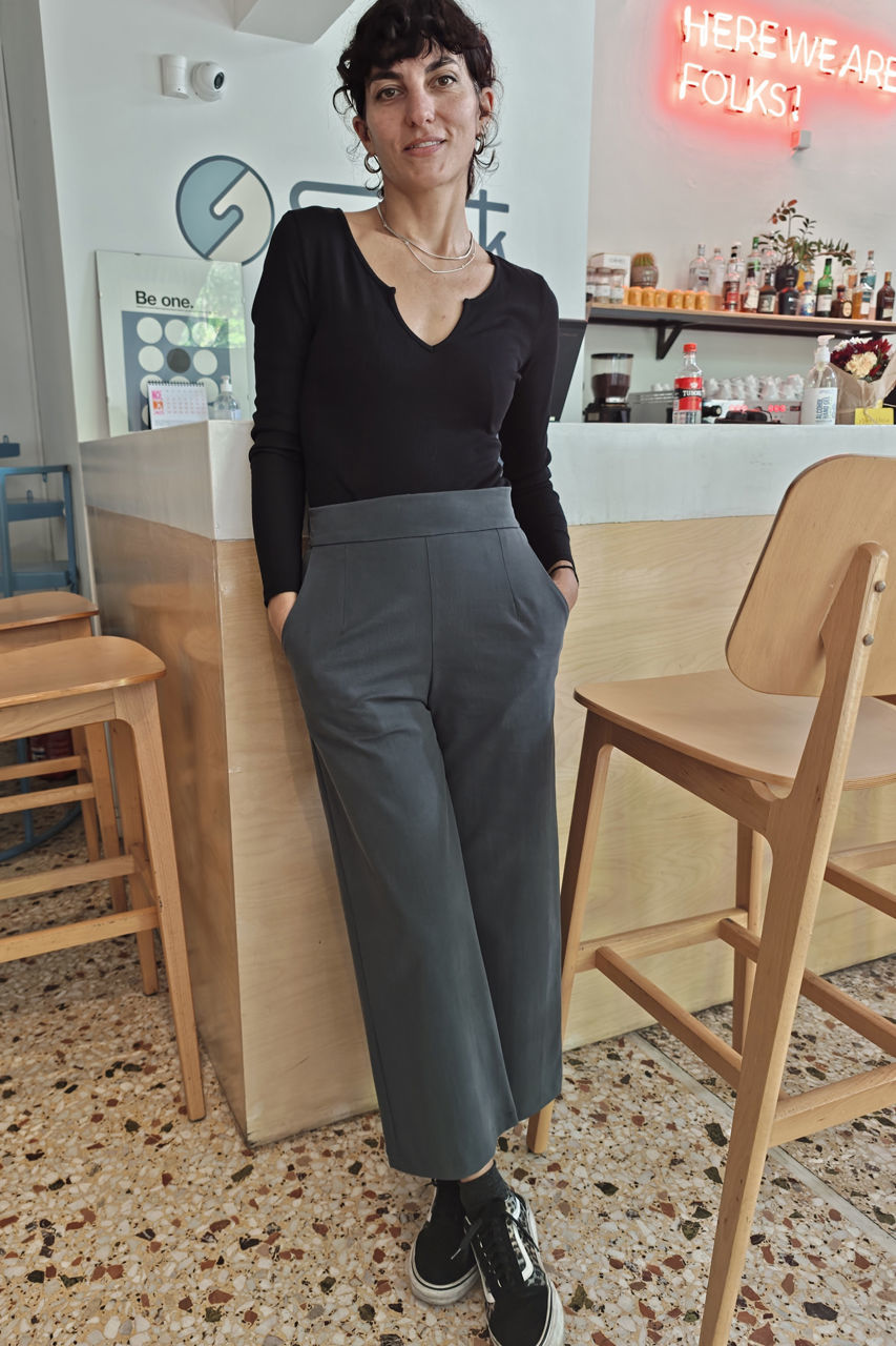 Picture of high waist straight leg pants blue grey