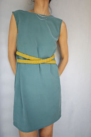 Picture of "scrunchie" mini dress in teal - lime