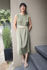 Picture of "scrunchie" midi dress in olive-cream