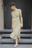 Picture of "scrunchie" midi dress in olive-cream