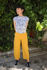 Picture of barrel pants in mustard yellow