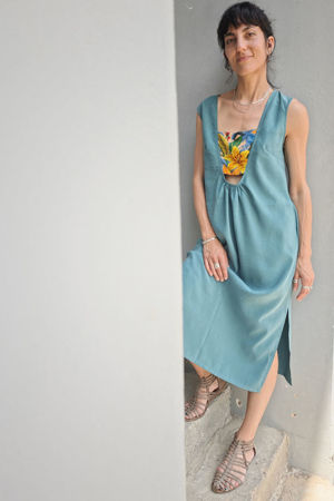 Picture of "bandeau" midi dress aqua floral