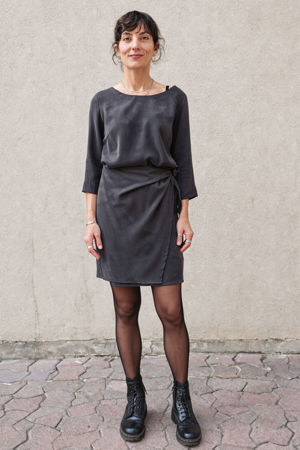 Picture of fluid mini dress in charcoal